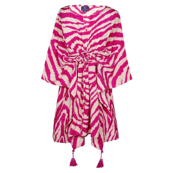 Pax Philomena Other - NWT Pax Philomena Italian Silk Zebra Fuschia Short Kaftan ONE SIZE Retail $695